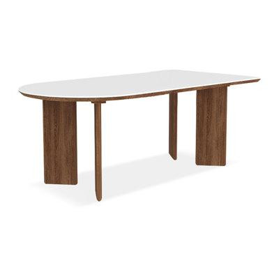 Hokku Designs 70.87" White Sintered Stone + Pine Half-circle Dining Table in Dining Tables & Sets