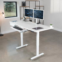 Vivo VIVO Electric 71X30 Desk W/ Drawer, Tray, Casters, Black Top, White Frame
