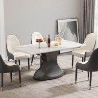 Brayden Studio Modern White Dining Table With Grey Curved Stainless Steel Legs - Seats 6-8