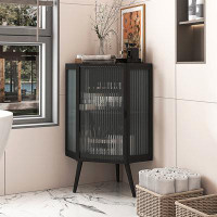 Latitude Run® 22.25" Floor Coner Cabinet With Tempered Glass Door & Storage Shelves For Bathroom