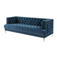 Latitude Run® Kachiri Blue Button Tufted Sofa with Nailhead Trim