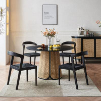 Bayou Breeze 4 - Person Black Round Solid Wood Rattan Dining Table Set