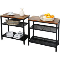 17 Stories Set Of 2 End Table, Small Nightstand With Storage Shelf, Long End Tables For Bedroom, Living Room, Entryway