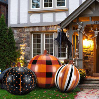 The Holiday Aisle® 3 Pcs Halloween Inflatable Outdoor Pumpkin Ball Decorations LED Light Up Pumpkins Ball PVC Blow Up Ha