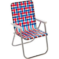Arlmont & Co. Lawn Chair USA Folding Aluminum Webbed Chair for Camping,Sports & Beach Old Glory & White Arms
