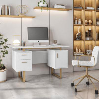 Latitude Run® Dayo Techni Mobili White and Gold Desk for Office with Drawers & Storage, 51.25 in. W