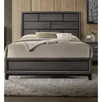 Latitude Run® Grey Finish Full Size Panel Low-Profile Bed Geometric Design Wooden Bedroom Furniture