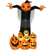 The Holiday Aisle® 9FT Halloween Inflatables Pumpkin Ghost With Pumpkins, Outdoor Giant Blow Up Yard Decoration With LED