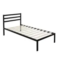 Latitude Run® Structure de lit simple en métal avec tête de lit et lattes de bois
