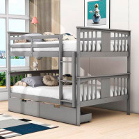 Harriet Bee Hasso Kids Full over Full 2 Drawers Wood Bunk Bed with Ladder