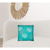 East Urban Home 17" X 17" Aqua And White Corals Zippered Coastal Throw Indoor Outdoor Pillow
