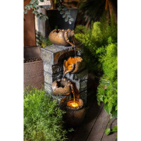Millwood Pines Millwood Pines Rustic Stoneware Bowl And Jar Outdoor Floor Water Fountain Outdoor Freestanding Fountains.