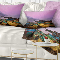 Made in Canada - East Urban Home Boats Under Twilight Sky in Phewa Lumbar Pillow