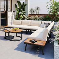 Latitude Run® 6-Piece Outdoor Sectional Sofa Set With Round Nesting Coffee Tables