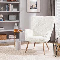 George Oliver George Oliver Barrel Chair, Teddy Fabric Casual Chair With High Back And Soft Padded, Modern Fuzzy Vanity