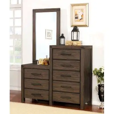 Union Rustic Brogdon Wooden 5 Drawer Double Dresser with Mirror