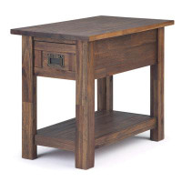 Loon Peak Rustic Acacia Wood End Table - Handcrafted Distressed Charcoal Brown Finish