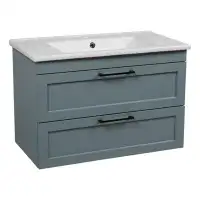 Bath Oasis Modern Wall Mounted Bathroom Vanity With Washbasin | Palm Beach Green Matte Collection With Side Vanity Cabin