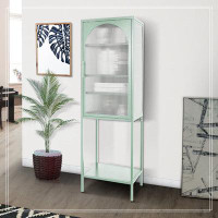Ebern Designs Tempered Glass High Cabinet with Arched Door Adjustable Shelves