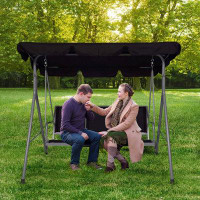 Arlmont & Co. 3-Person Outdoor Swing Chair Adjustable Canopy Hammock Seats, Patio Porch Garden Swing, Black
