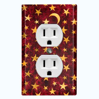 WorldAcc Metal Light Switch Plate Outlet Cover (Night Star Moon Red - Single Toggle)