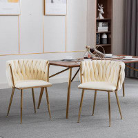 Mercer41 Golden Metal Frame Velvet Fabric Dining Chair with Golden Legs