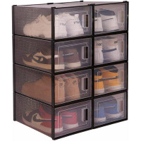 Rebrilliant Storage Shoe Box; Foldable Clear Sneaker Display Box; Stackable Storage Bins Shoe Container Organizer; 8 Pac