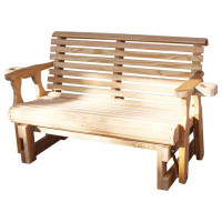 Amish Casual Heavy Duty 800 Lb Roll Back Treated Porch Glider Bench, 4ft, Cupholders