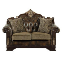 Astoria Grand Karlen Brown Faux Leather and Chenille Fabric Upholstery Love Seat