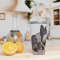East Urban Home Grey Dog Plastic Tumbler With Straw