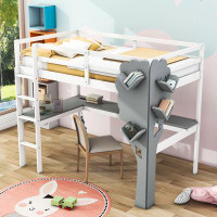 Harriet Bee Jailani Twin Size Wood Loft Bed With L-Shaped Desk And Ladder