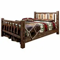 Loon Peak Homestead Collection Bed w/ Laser Engraved Elk Design, Stain & Clear Lacquer Finish