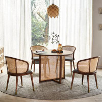 Great Deals Trading 4 - Person Brown Round Solid Wood Rattan Dining Table Set