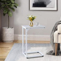 Wrought Studio Rustic End Table With Marble Colour Top, Slide Under Sofa Couch, Bedside C-Table, Easy Assembly