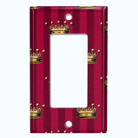 WorldAcc Metal Light Switch Plate Outlet Cover (Damask Yellow King Crown Maroon Red - Single Toggle)