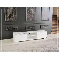 Ebern Designs Adyan Store April Mid Century Modern Tv Stand 2 Door Cabinets 2 Shelves White 66 Inch Tv Unit