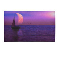 East Urban Home Moon and Sailboat Chenille Purple Area Rug