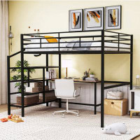 Mason & Marbles Metal Loft Bed With Desk And Lateral Storage Ladder