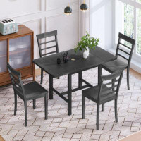 Red Barrel Studio 5-Piece Wood Square Drop Leaf Breakfast Nook Extendable Dining Table Set With 4 Ladder Back Chairs For