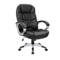Inbox Zero Black High Back Executive Office Chair: Adjustable Height, PU Leather, Padded Armrests, Lumbar Support - Mode