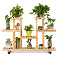 NEW 12 PLANT 4 TIER WOODEN PLANT STAND & WHEELS FS5187