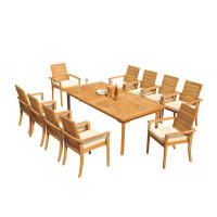 Teak Smith Grade-A Teak Dining Set: 118" Double Extension Rectangle Table And 10 Algrave Stacking Arm Chairs