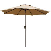 Arlmont & Co. 9' Outdoor Market Patio Umbrella With Push Button Tilt And Crank, 8 Ribs (Tan)