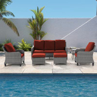 Red Barrel Studio 6-Set Outdoor Grey PE Wicker Furniture Wide Seat Conversation Couch Set