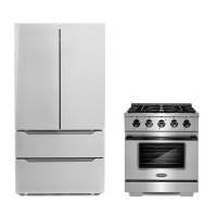 Cosmo Cosmo 3 Piece Kitchen Appliance Package with French Door Refrigerator , 30'' Gas Freestanding Range