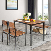 17 Stories 4 Pieces Rustic Dining Table Set With 2 Chairs And Bench