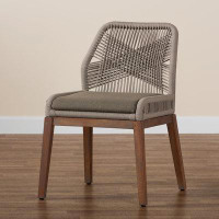 Wholesale Interiors Jennifer Mid-Century Transitional Grey Woven Rope Mahogany Dining Side Chair