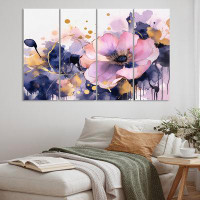Design Art Pink And Purple Plants In Chaos - Floral Wall Decor - 4 Panels