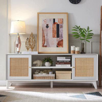 Bay Isle Home™ Linets TV Stand for 75+ Inch TV with Natural Rattan Door, Large Media Console with Adjustable Shelf