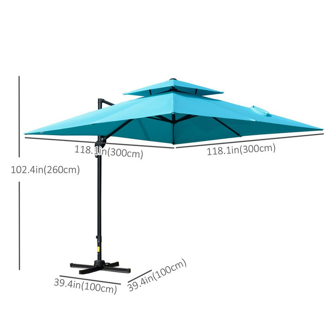 Roma cantilever umbrella 9.8' x 9.8' x 8.5' Light Blue in Patio & Garden Furniture - Image 3